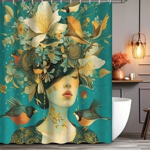 HOME GOODS,BOHO, ARTSY"" LADY IN FANCY HAT""" SHOWER CURTAIN NWOT